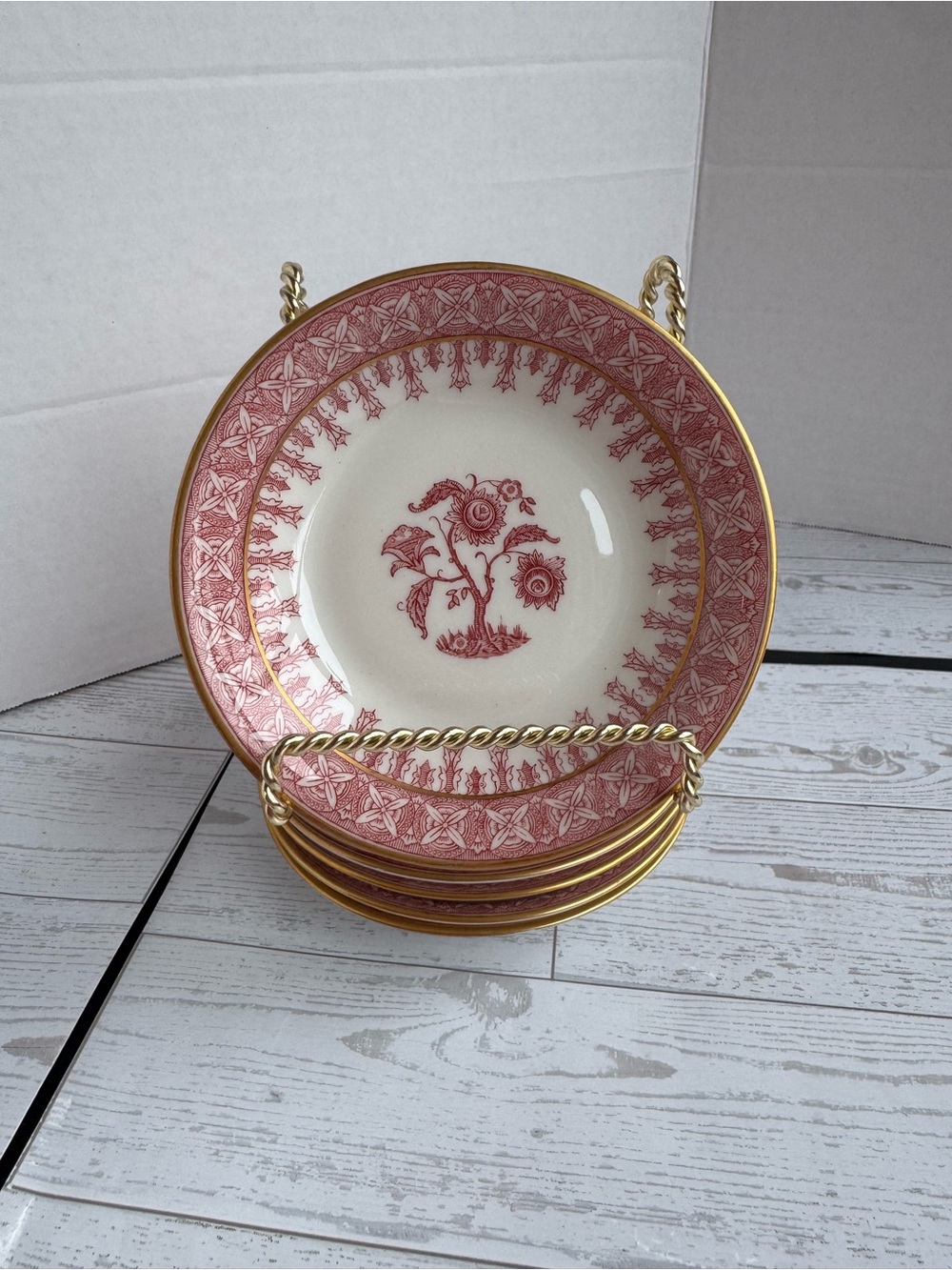 Pink Floral Porcelain Salad/Dessert Plates with Gold Trim - Set of 4